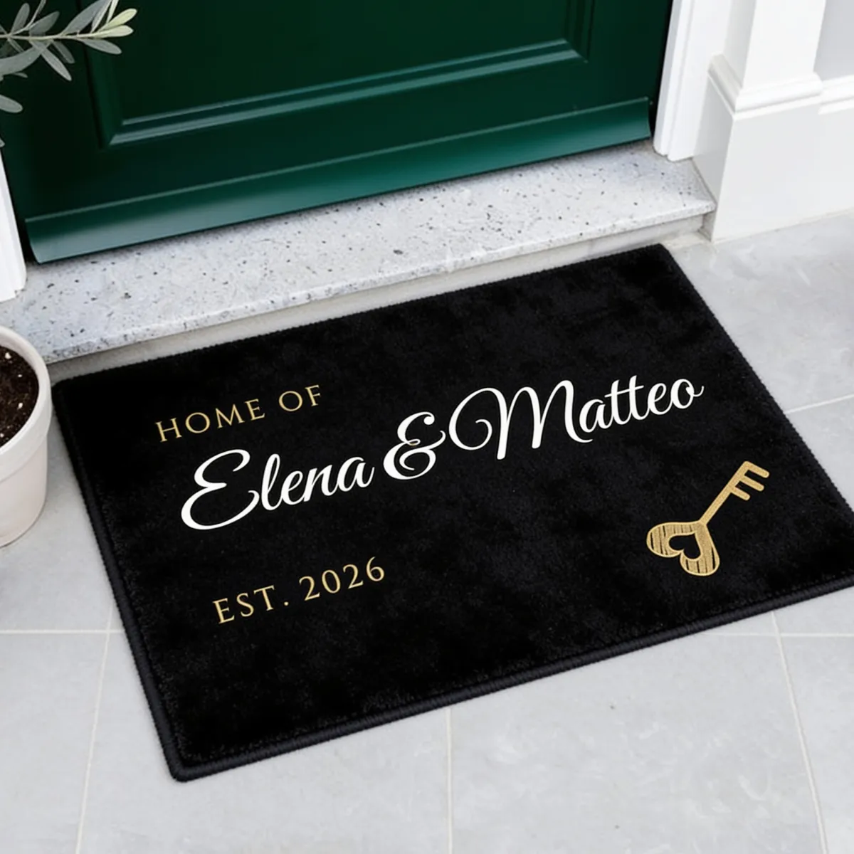 Gepersonaliseerde Deurmat met Naam en Symbool - Voor een stel in hun eerste eigen huis