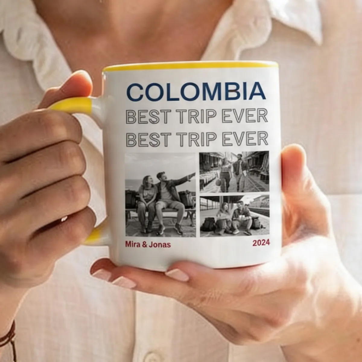 Mok met Zwart-Wit Foto's en Herhalende Tekst - 