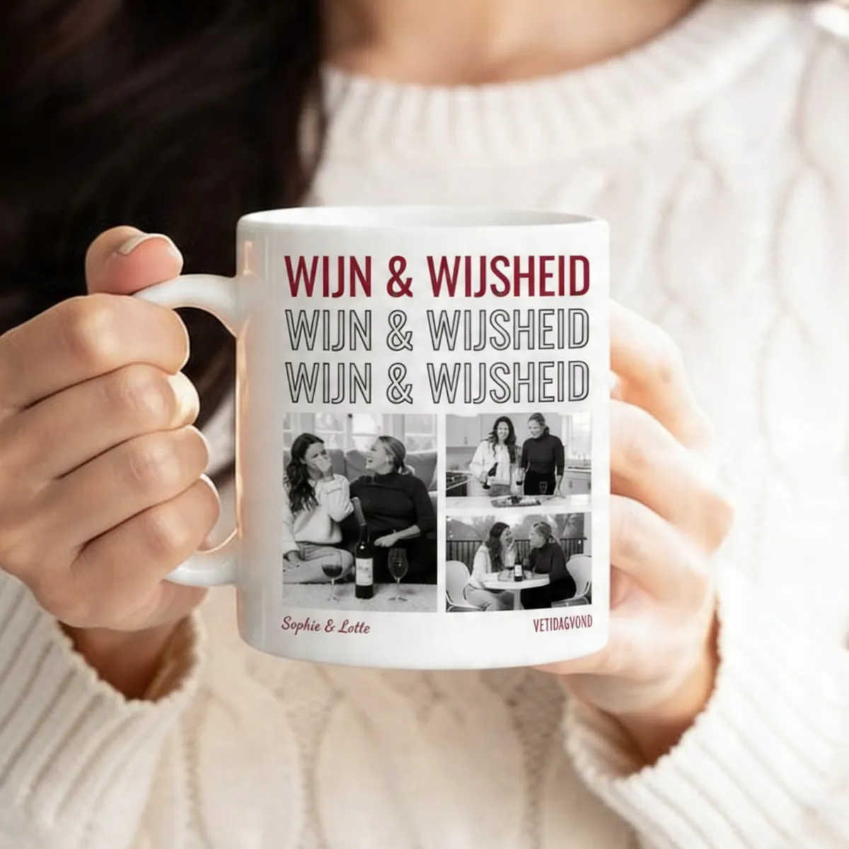 Mok met Zwart-Wit Foto's en Herhalende Tekst - 