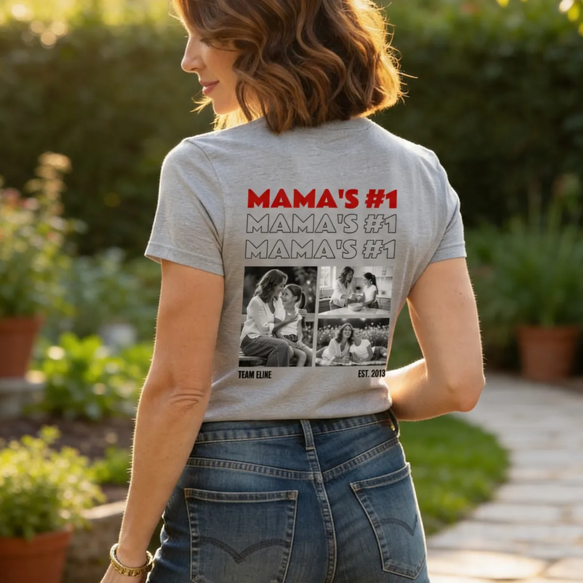 T-shirt met Zwart-Wit Foto's en Herhalende Tekst - 