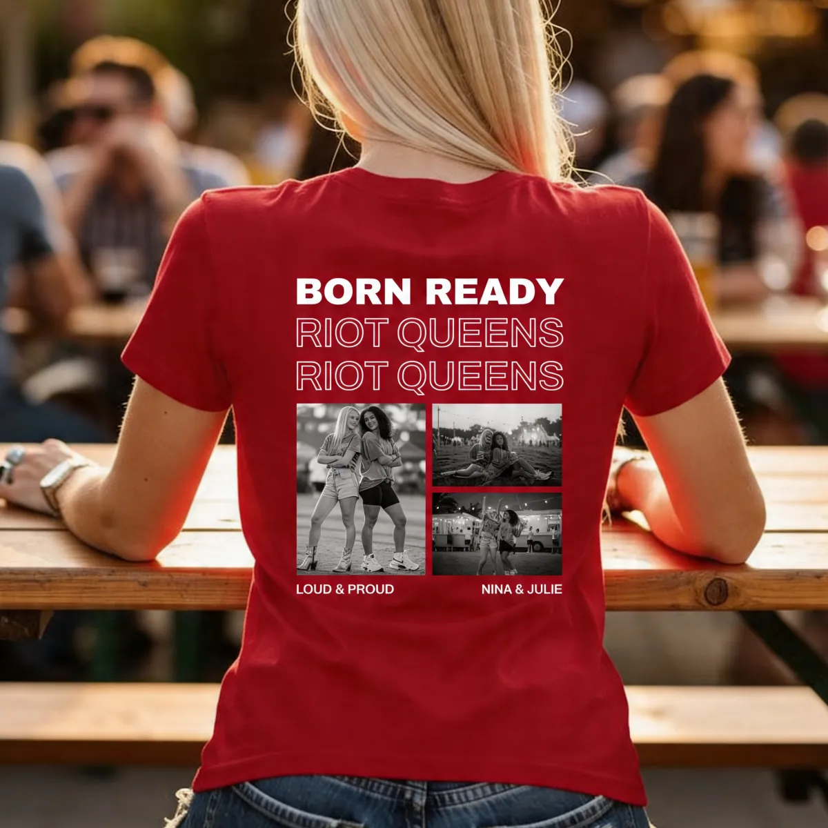 T-shirt met Zwart-Wit Foto's en Herhalende Tekst - 