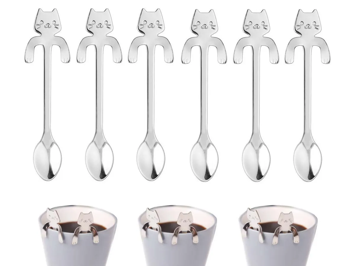 6 Cuillères à thé Chat Suspendu