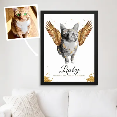 Aandenken Overleden Hond of Kat, Engelposter met Foto - Eerste kerst zonder haar kat, voor mama