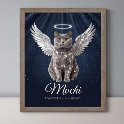Aandenken Overleden Hond of Kat, Engelposter met Foto - Troostcadeau voor een vriendin die haar kat verloor