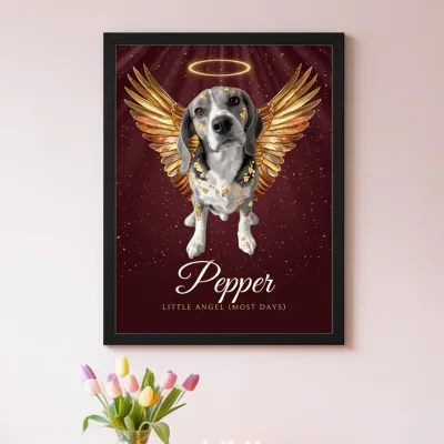 Aandenken Overleden Hond of Kat, Engelposter met Foto - Verjaardag voor een vriendin en haar ondeugende beagle