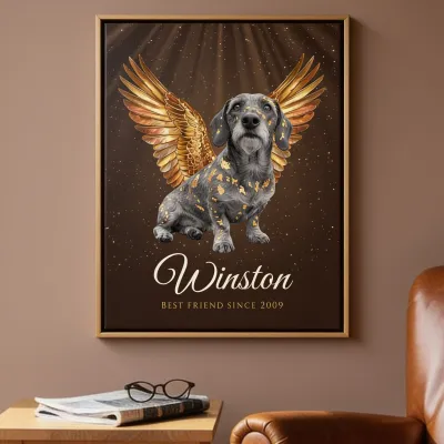 Aandenken Overleden Hond of Kat, Engelposter met Foto - Voor opa en zijn trouwe teckel