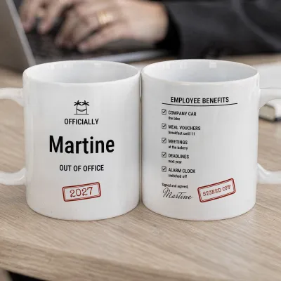 Retirement Gift for Coworker: Mug with Name and Benefits - A farewell gift for a colleague at the office