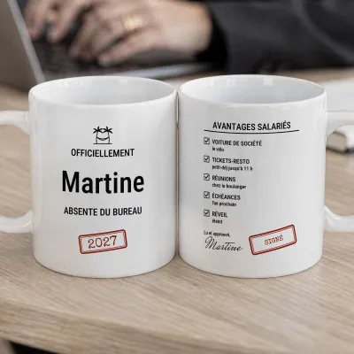 Cadeau Retraite Collègue : Mug avec Prénom et Avantages - Cadeau de départ pour une collègue au bureau