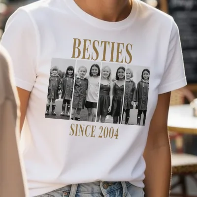 Fotostripe T-skjorte med 4 Bilder og Navn - Besties siden barnehagen