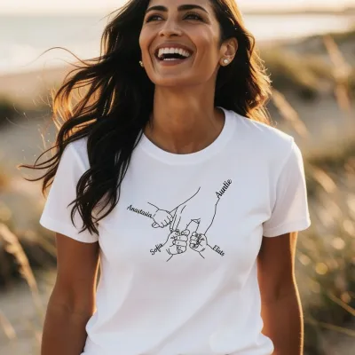 Mama Hand in Hand & Papa Vuistje Shirt met Kindernamen - Auntie met haar neefjes en nichtjes