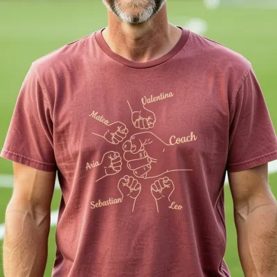 Mama Hand in Hand & Papa Vuistje Shirt met Kindernamen - Coach van zijn eigen team van vijf