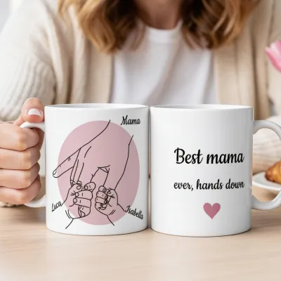 Mok met Namen en Kinderhandjes - Mama's ontbijt met de handjes van Luca en Isabella
