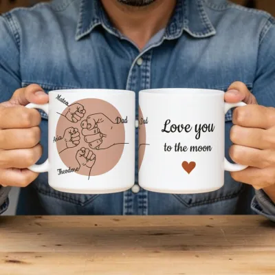 Mok met Namen en Kinderhandjes - Papa's koffie aan de werkbank