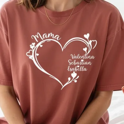 Hart T-shirt met Kindernamen - Moederdagontbijt op bed voor mama van drie