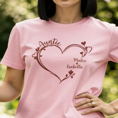 Hart T-shirt met Kindernamen - Tante en meter op het kinderfeestje