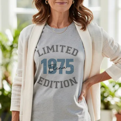 T-shirt Édition Limitée avec Année de Naissance et Prénom - Vintage 1975 pour maman qui fête ses cinquante ans
