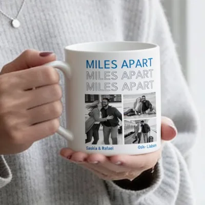 Taza con Fotos en Blanco y Negro y Texto Repetido - Para tu pareja en una relación a distancia
