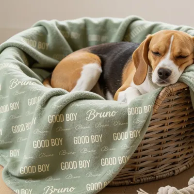 Babydeken met Naam - Good boy in zijn mand