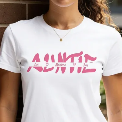 Mama T-shirt met Namen van de Kinderen - Auntie Squad – De Favoriete Tante en Haar Troepen