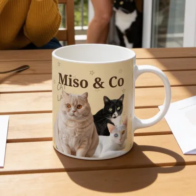 Mok met Foto van je Hond of Kat - Verjaardagscadeau voor een zus met drie katten