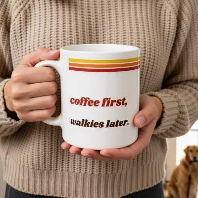 Retro Mok met Naam - Eerst koffie, dan de hond uitlaten