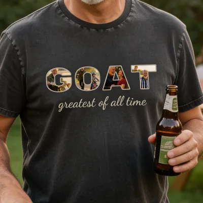 Тениска със Снимки в Букви - GOAT — най-добрият баща на всички времена