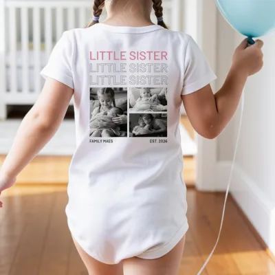 Тениска с Черно-Бели Снимки - BIG SISTER — гордата голяма сестра на новородено бебе