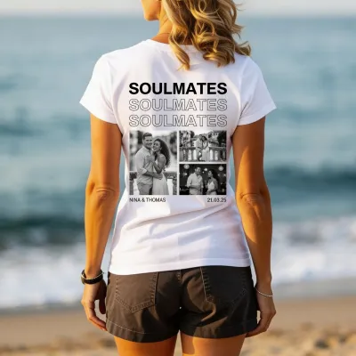 T-shirt met Zwart-Wit Foto's en Herhalende Tekst