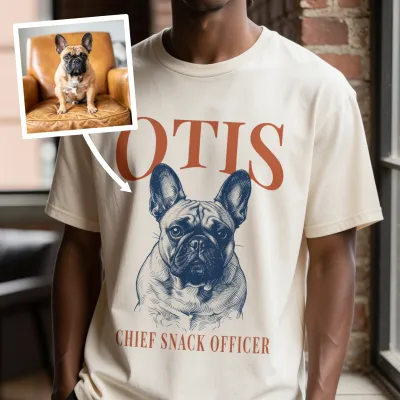 Pentekening van je Hond op T-shirt - Franse bulldog in de stad