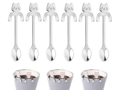 6 Cuillères à thé Chat Suspendu