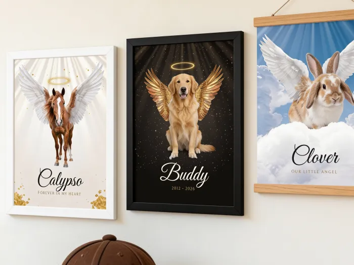 Recuerdo de Perro o Gato Fallecido, Póster de Ángel con Foto