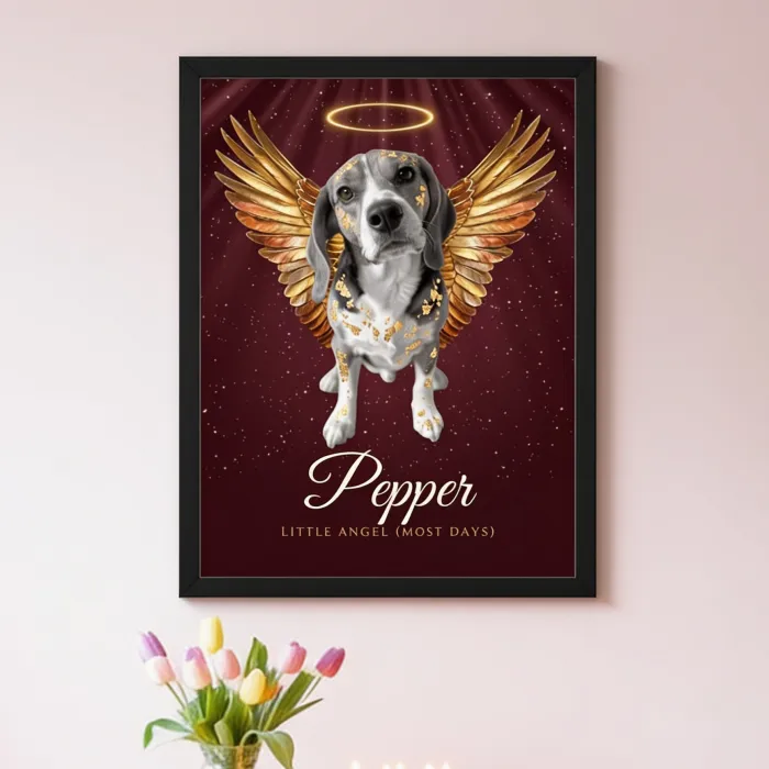 Pamiątka po Zmarłym Psie lub Kocie, Plakat Anioł ze Zdjęciem - Verjaardag voor een vriendin en haar ondeugende beagle