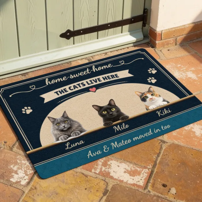 Fußmatte mit Neugierigen Haustieren - Nieuw huis met drie katten