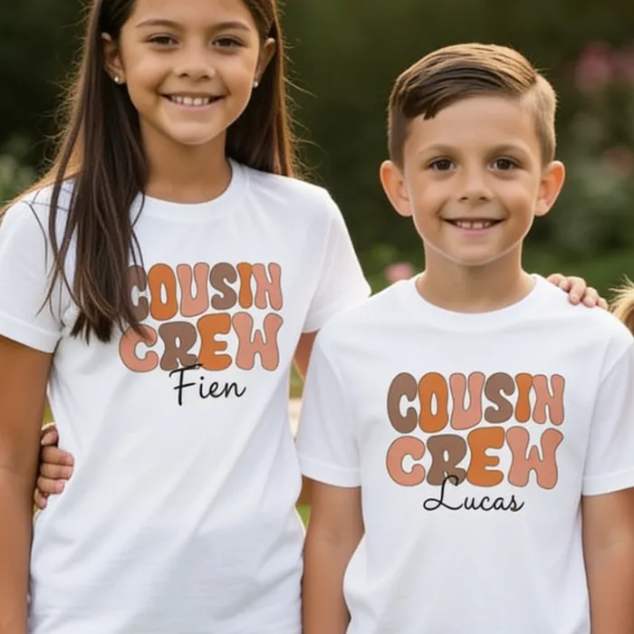Groovy Boblebokstaver Retro T-skjorte med Egen Tekst - Neven en nichten op het familiefeest