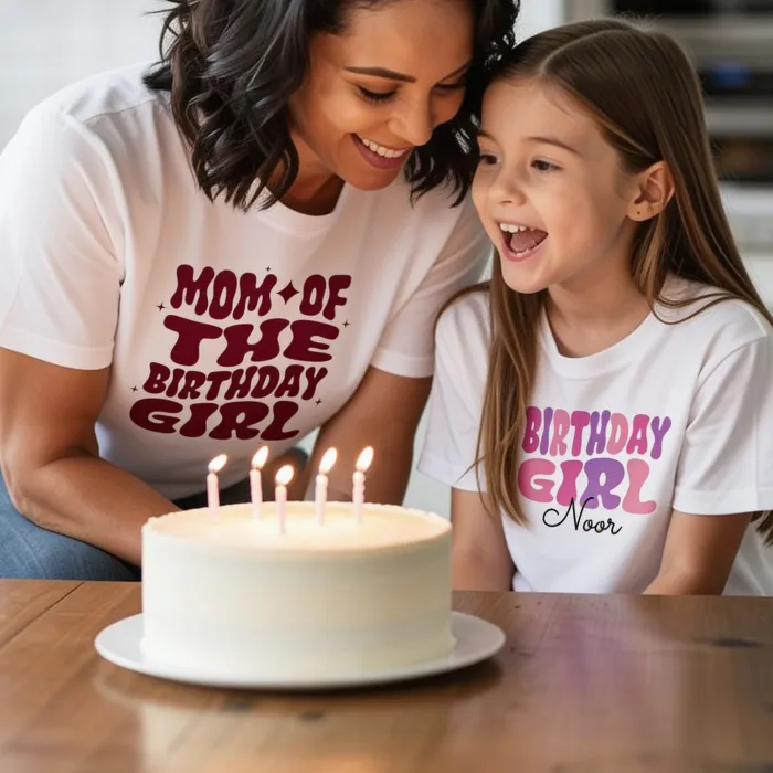 Groovy Bubbel Letters Retro T-shirt met Eigen Tekst - Verjaardagsfeest met mama