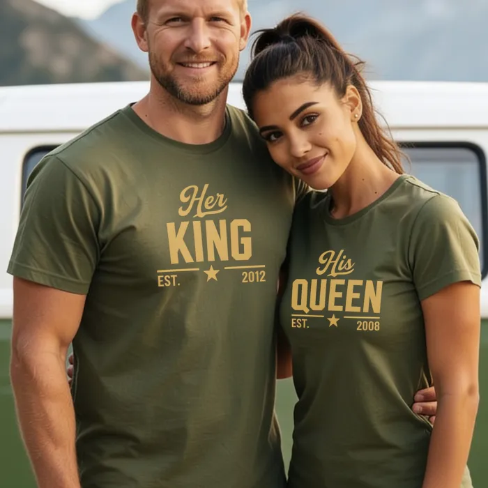 T-shirt Assorti Pour Couples - King and Queen op roadtrip