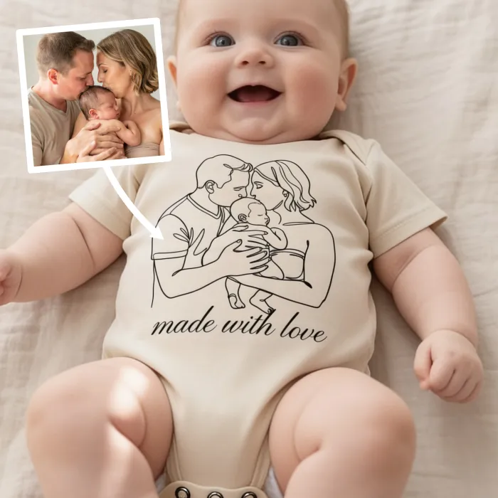 T-shirt Line Art - Made with love — romper met lijntekening van papa en mama