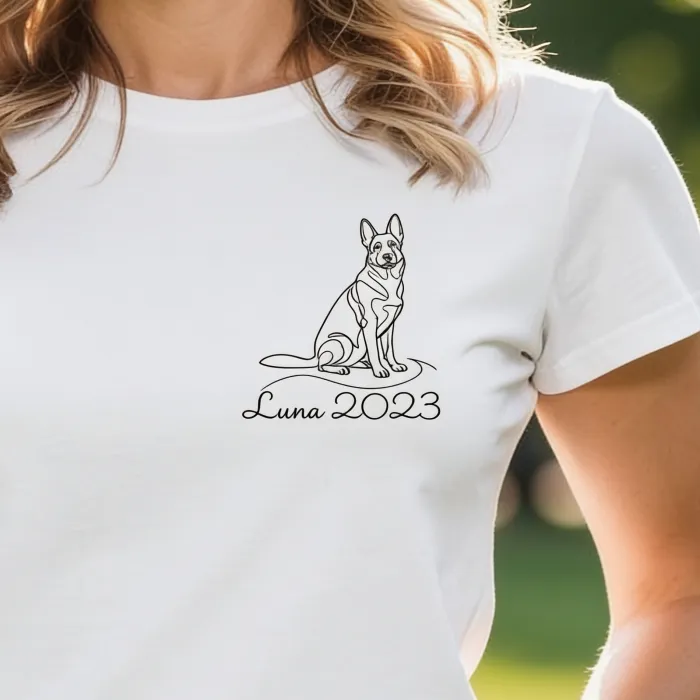 Line Art T-Shirt - Portret van Luna – herder in lijntekening