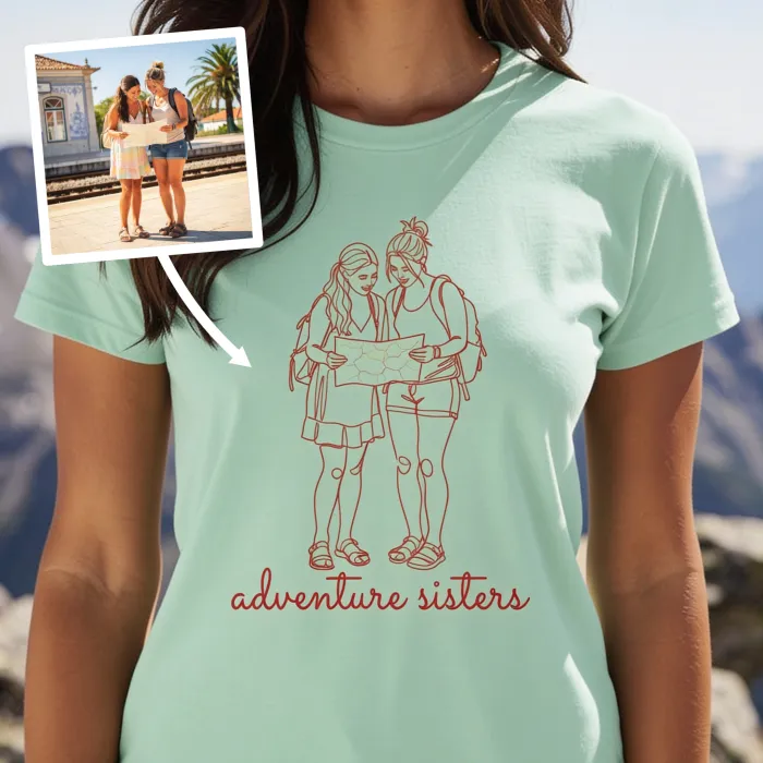Line Art T-shirt - Portret van Sophie en Nina – zusjes voor altijd