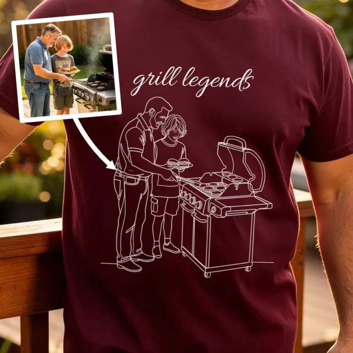 Line Art T-shirt - Portret van vader en zoon – BBQ masters
