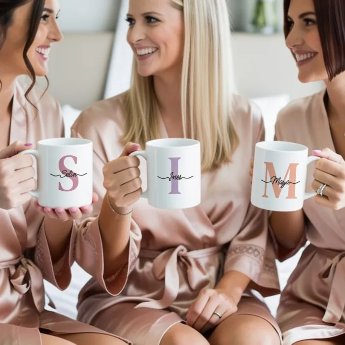 Monogram Mok met Naam - Bruidsmeisjes op de trouwochtend