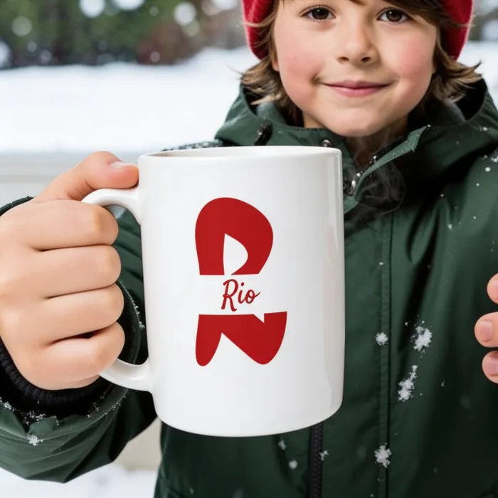 Monogram Mok met Naam - Sneeuwdag: de letter verschijnt in de warme chocomelk