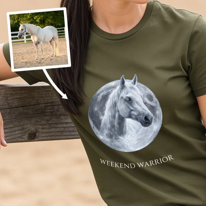 Huisdier Maan Portret T-shirt - Afscheidscadeau voor collega met foto van haar paard Misty