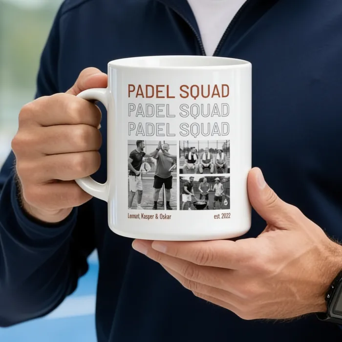 Mug avec Photos Noir et Blanc et Texte Répété - Een cadeau voor je padelvrienden
