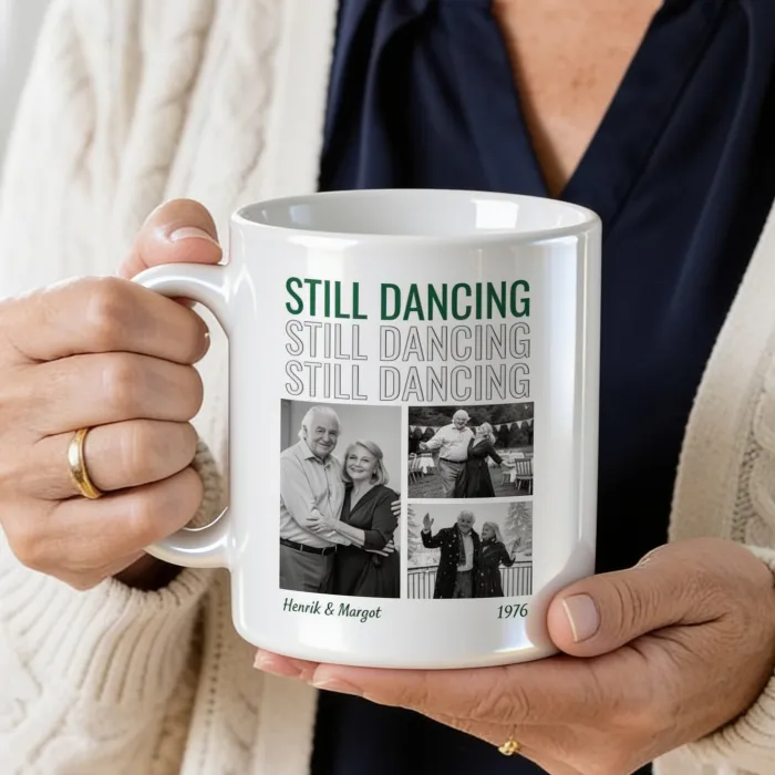 Taza con Fotos en Blanco y Negro y Texto Repetido - Voor opa en oma die vijftig jaar getrouwd zijn