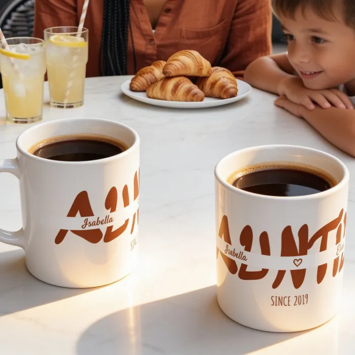 Taza de Mamá/Abuela con los nombres de los niños - Tante op het terras