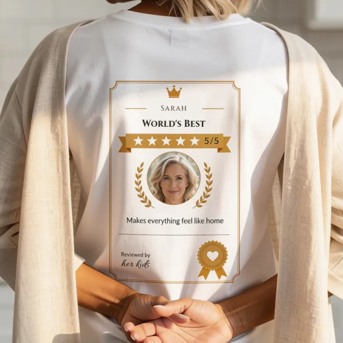 T-shirt avec Avis 5 Étoiles - Moederdag review-shirt met foto
