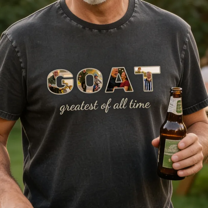 Gepersonaliseerd T-shirt met Foto in Letters - GOAT — de beste papa aller tijden