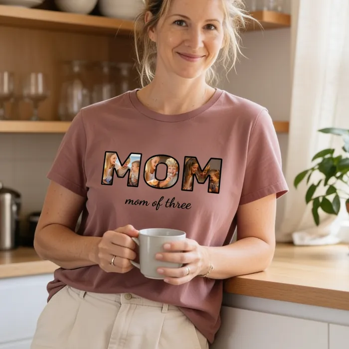 T-shirt Personnalisé avec Photo dans les Lettres - MOM — mama van drie