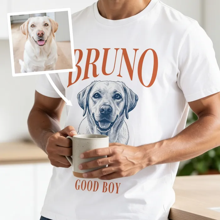 Getekend Portret van je Hond op T-shirt - Labrador op de ochtendkoffie